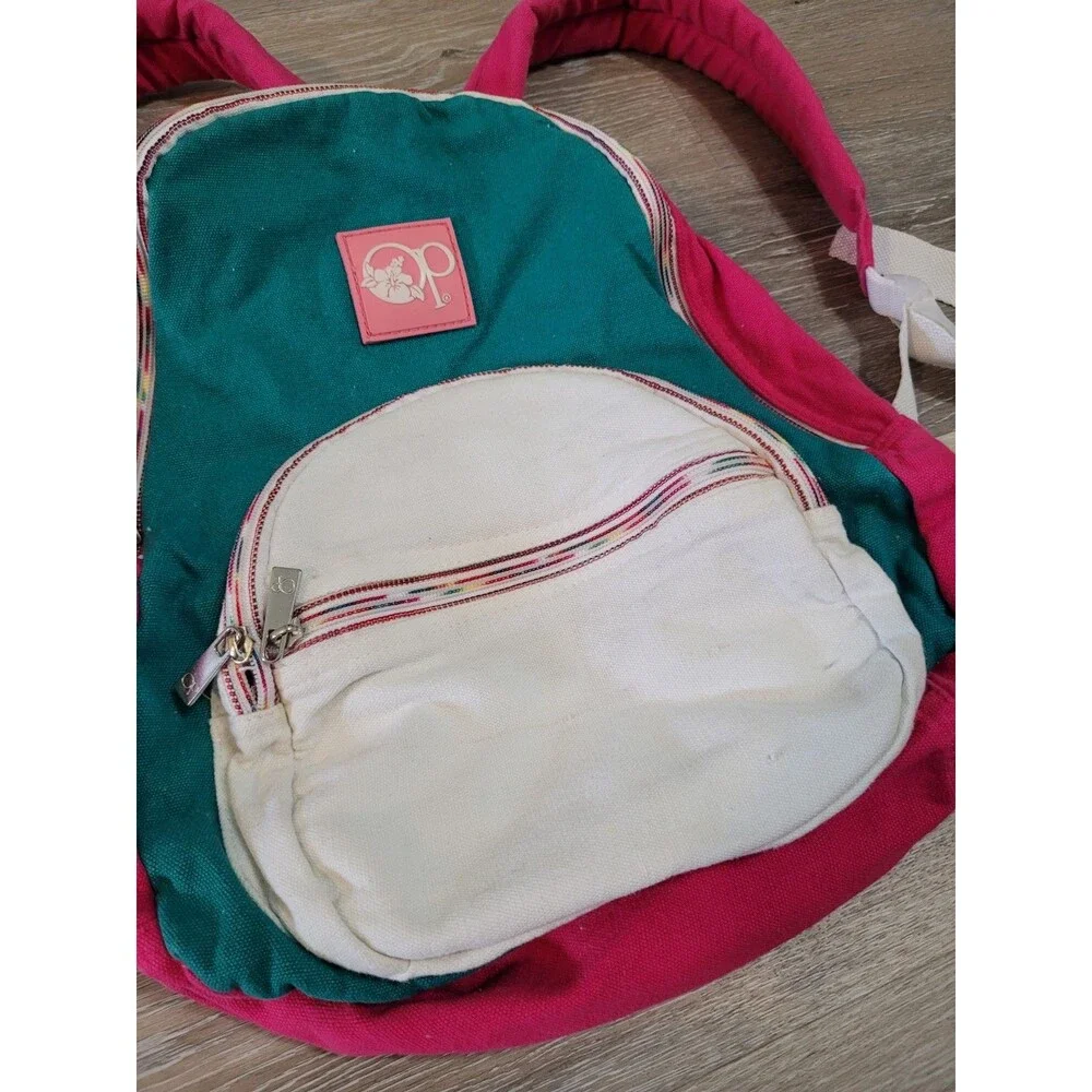 90s Vibrant Color Block Canvas Backpack Pink White Y2K Vintage Kiddiecore Indie